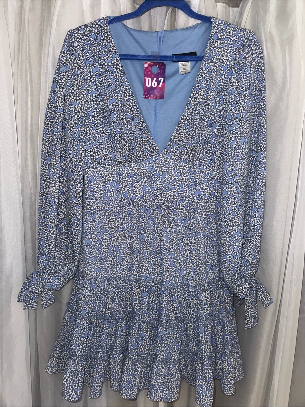 B Darlin Light Blue Floral V-Neck Ruffle Long Sleeve Dress